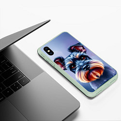 Чехол iPhone XS Max матовый Цвергшнауцер на синем фоне, цвет: 3D-салатовый — фото 2