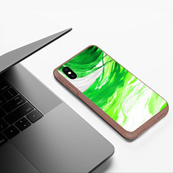 Чехол iPhone XS Max матовый Зелёные волны на белом фоне, цвет: 3D-коричневый — фото 2