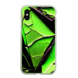 Чехол iPhone XS Max матовый Чёрные трещины на зелёном фоне, цвет: 3D-салатовый