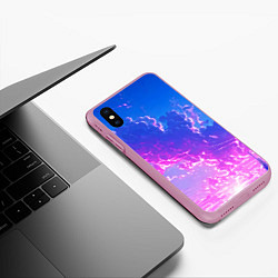 Чехол iPhone XS Max матовый Розовые тучи на голубом небе киберпанк, цвет: 3D-розовый — фото 2