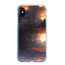 Чехол iPhone XS Max матовый Серые тучи в закате солнца, цвет: 3D-голубой