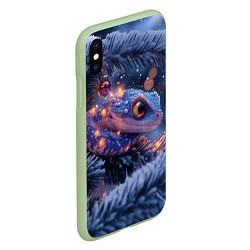 Чехол iPhone XS Max матовый Змея на заснеженной елке, цвет: 3D-салатовый — фото 2