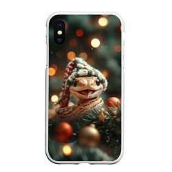 Чехол iPhone XS Max матовый Забавная новогодняя змея, цвет: 3D-белый