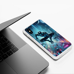 Чехол iPhone XS Max матовый Spider-man in the neon metropolis, цвет: 3D-белый — фото 2