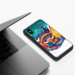 Чехол iPhone XS Max матовый Змейка на фоне новогодних домиков, цвет: 3D-черный — фото 2