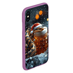 Чехол iPhone XS Max матовый Новогодняя змея и кружка пива, цвет: 3D-фиолетовый — фото 2