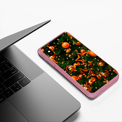 Чехол iPhone XS Max матовый Новогодние игрушки на ветках, цвет: 3D-малиновый — фото 2