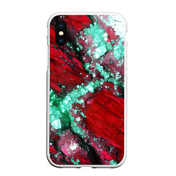 Чехол iPhone XS Max матовый Голубой минерал в красном камне, цвет: 3D-белый