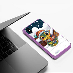 Чехол iPhone XS Max матовый Новогодняя змейка в шарфике, цвет: 3D-фиолетовый — фото 2