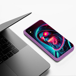 Чехол iPhone XS Max матовый Скелет погибшего космонавта - неоновое свечение, цвет: 3D-фиолетовый — фото 2