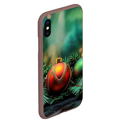 Чехол iPhone XS Max матовый Новогодние шары на ветках, цвет: 3D-коричневый — фото 2