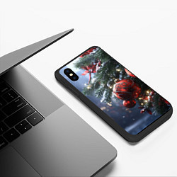 Чехол iPhone XS Max матовый Красные новогодние шары с узорами, цвет: 3D-черный — фото 2