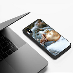 Чехол iPhone XS Max матовый Золотой новогодний шар, цвет: 3D-черный — фото 2