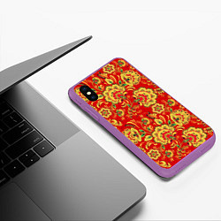 Чехол iPhone XS Max матовый Хохлома, цвет: 3D-фиолетовый — фото 2