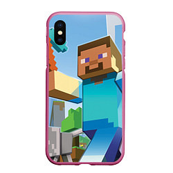 Чехол iPhone XS Max матовый Minecraft World, цвет: 3D-малиновый