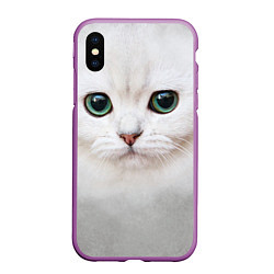 Чехол iPhone XS Max матовый Белый котик, цвет: 3D-фиолетовый