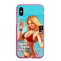 Чехол iPhone XS Max матовый GTA 5: Selfie Girl, цвет: 3D-малиновый