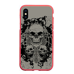 Чехол iPhone XS Max матовый Skulls, цвет: 3D-красный
