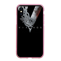 Чехол iPhone XS Max матовый Vikings Emblem, цвет: 3D-розовый