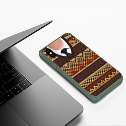 Чехол iPhone XS Max матовый Зимний узор с галстуком, цвет: 3D-темно-зеленый — фото 2