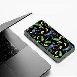 Чехол iPhone XS Max матовый Обезьянки и бананы, цвет: 3D-темно-зеленый — фото 2