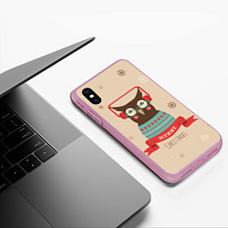 Чехол iPhone XS Max матовый Сова в наушниках, цвет: 3D-розовый — фото 2