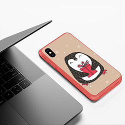 Чехол iPhone XS Max матовый Пингвин с подарком, цвет: 3D-красный — фото 2