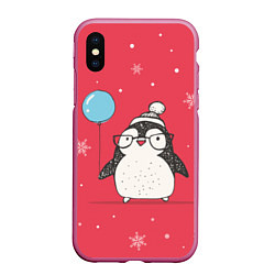 Чехол iPhone XS Max матовый Влюбленная пингвинка, цвет: 3D-малиновый
