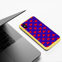 Чехол iPhone XS Max матовый Hearts Pattern, цвет: 3D-желтый — фото 2