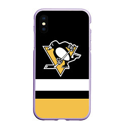 Чехол iPhone XS Max матовый Pittsburgh Penguins: Black, цвет: 3D-светло-сиреневый