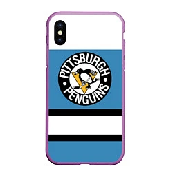 Чехол iPhone XS Max матовый Pittsburgh Penguins: White, цвет: 3D-фиолетовый