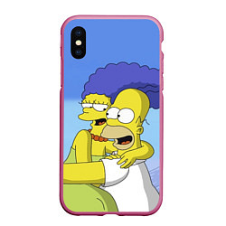 Чехол iPhone XS Max матовый Гомер и Мардж, цвет: 3D-малиновый