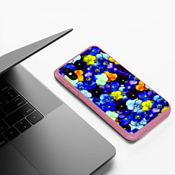 Чехол iPhone XS Max матовый Синие цветы, цвет: 3D-малиновый — фото 2