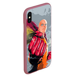 Чехол iPhone XS Max матовый One Punch Man Fist, цвет: 3D-малиновый — фото 2