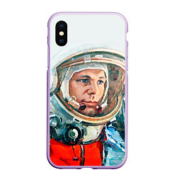 Чехол iPhone XS Max матовый Гагарин в полете, цвет: 3D-сиреневый