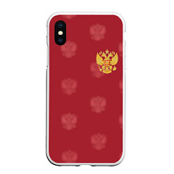 Чехол iPhone XS Max матовый Сборная России по футболу, цвет: 3D-белый