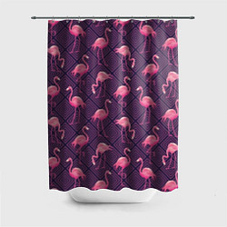 Шторка для душа Фиолетовые фламинго, цвет: 3D-принт