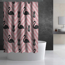 Шторка для душа Черный фламинго арт, цвет: 3D-принт — фото 2
