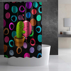 Шторка для душа Влюбленные кактус и шарик, цвет: 3D-принт — фото 2