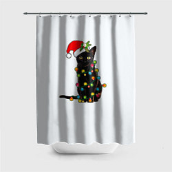 Шторка для ванной Новогодний кот