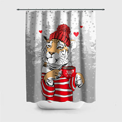 Шторка для ванной Тигр с чашкой кофе