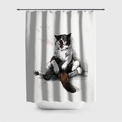 Шторка для душа Котик с пистолетом на стене мем, цвет: 3D-принт