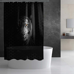 Шторка для душа Тигр черно-белый соты, цвет: 3D-принт — фото 2