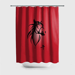 Шторка для душа Огненная лошадь с иероглифом, цвет: 3D-принт