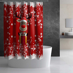 Шторка для душа Олень на подарке, цвет: 3D-принт — фото 2