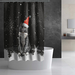 Шторка для душа Новогодний Черный кот в кружке, цвет: 3D-принт — фото 2