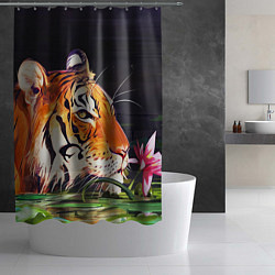 Шторка для душа Бенгальский Тигр в кустах, цвет: 3D-принт — фото 2