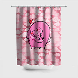 Шторка для ванной Розовый влюбленный слон