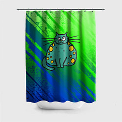 Шторка для душа Прикольный зеленый кот, цвет: 3D-принт