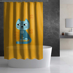 Шторка для душа Очаровательный котик в плоском стиле в ярких цвета, цвет: 3D-принт — фото 2
